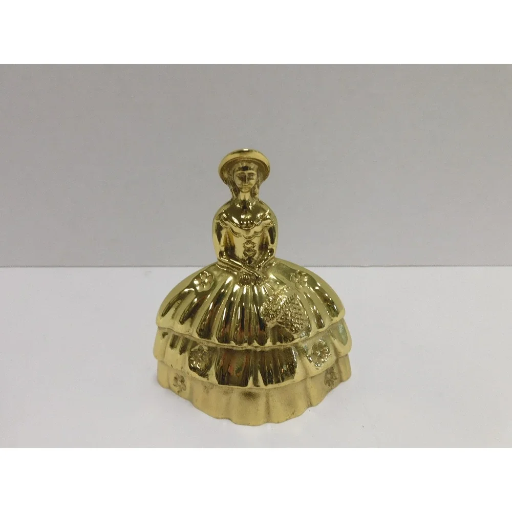Vtg Victorian Brass Bell Fine Lady W/ Basket 4